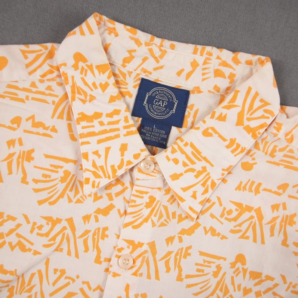 Vintage 90s Gap Abstract Tribal Print Geometric Cotton Shirt Short Sleeve Mens L